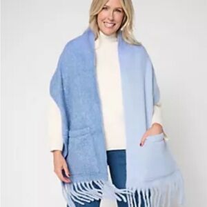 Sprigs Ombre Blue Fringed Pocket Scarf